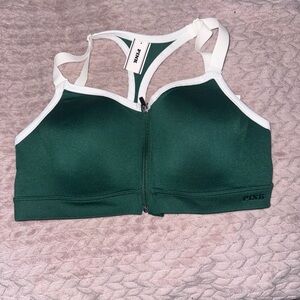 PINK Victoria's Secret Dark Green and White Swim Top